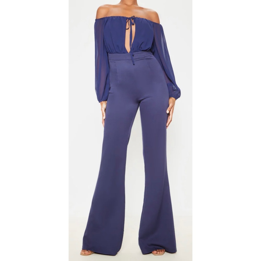 PrettyLittleThing Tie Front Flared Jumpsuit
